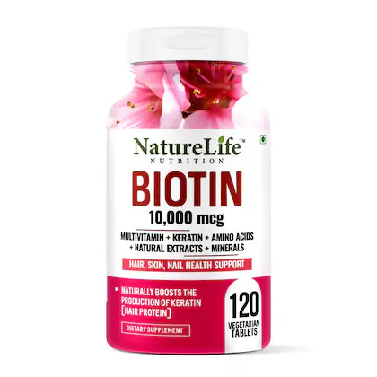 Nature Life Nutrition Biotin 10000mcg Multivitamin+Keratin+Amino Acids+Natural Extracts+Minerals Vegetarian Tablet