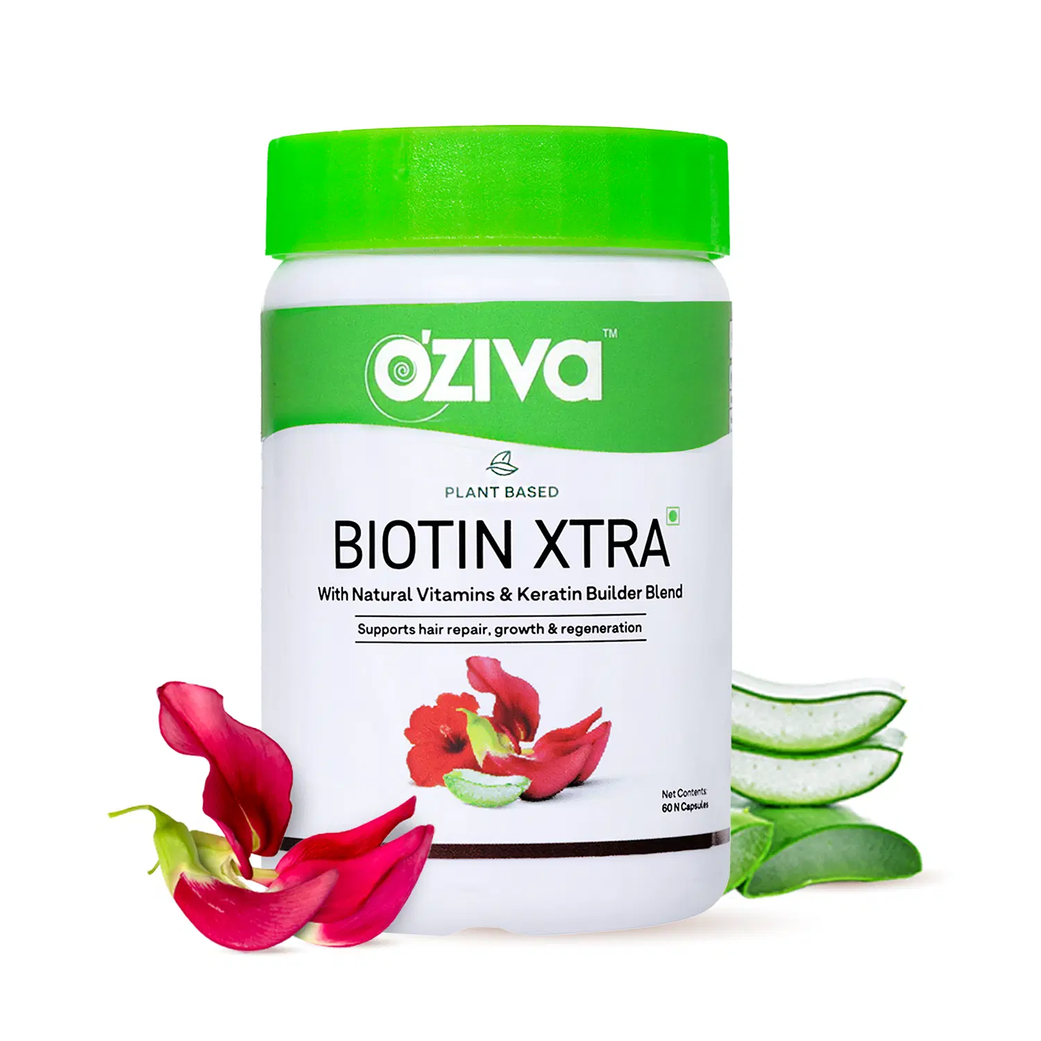 Oziva Plant-Based Biotin Xtra with Natural Vitamin & Keratin Builder Blend Capsule